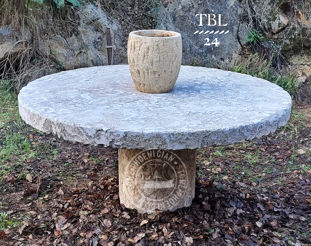 Rounded Antique Reclaimed French Limestone Table by Phoenician Stone.