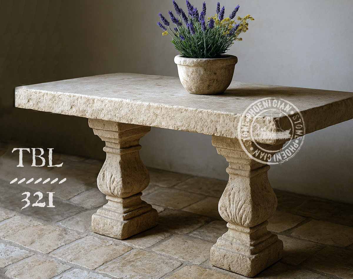 Limestone Table in a Beverly Hills Pool Patio by Phoenician Stone.